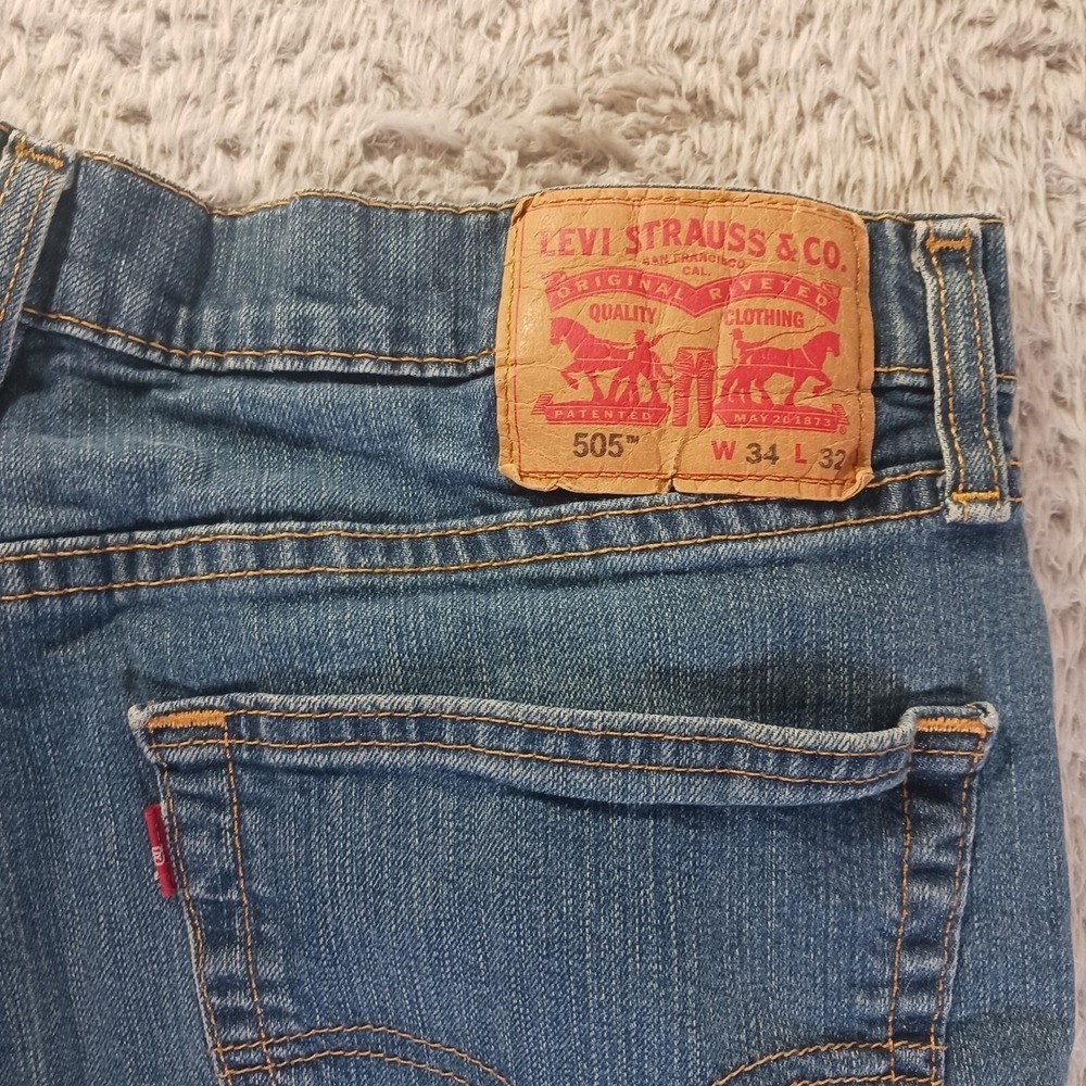 Levi's 505 Mens 34x32 Straight Leg Jeans Medium Wash Heritage Preppy Classic - Picture 8 of 9